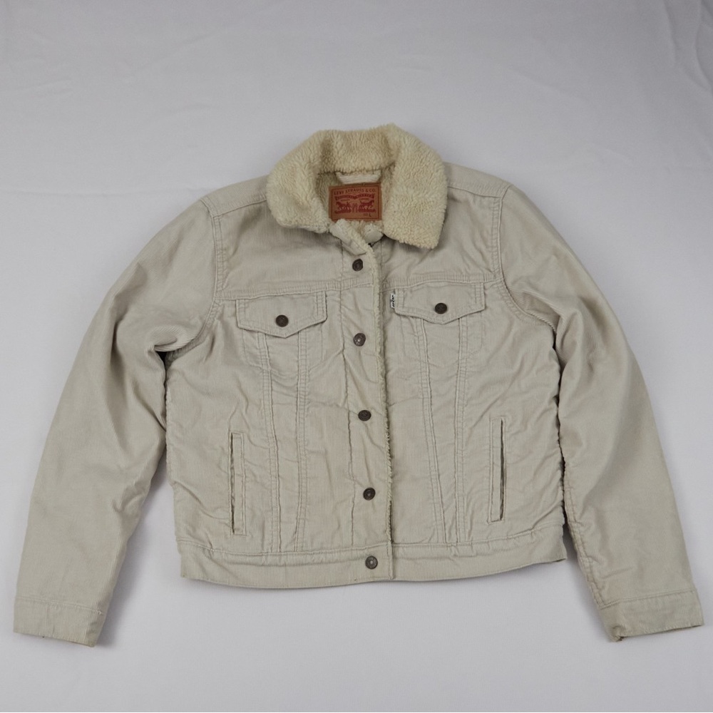Levi's Cream Jacket with Faux Fur Collar Size L